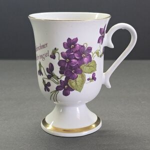 Holzkirchner Souvenir Germany Pedestal Tea Cup Coffee Forget Me Not Flowers